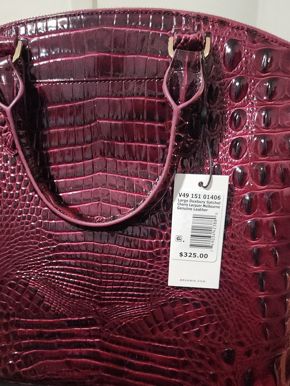 Brahmin Patent Croc-Embossed Dome Satchel - Deep Burgundy - Picture 2 of 3